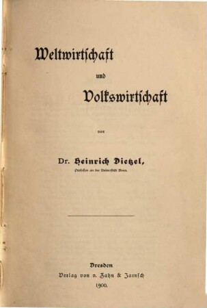 Weltwirtschaft und Volkswirtschaft