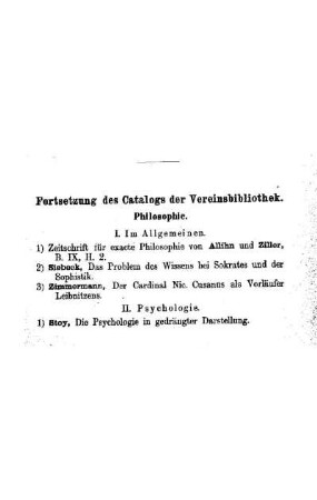Fortsetzung des Catalogs der Vereinsbibliothek. : Philosophie