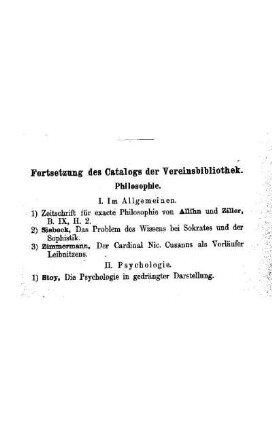 Fortsetzung des Catalogs der Vereinsbibliothek. : Philosophie