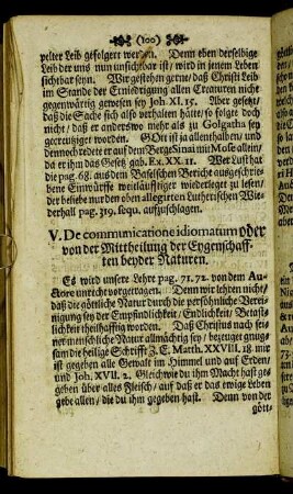 V. De communicatione idiomatum oder von der Mittheilung der Eygenschafften beyder Naturen.