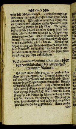 V. De communicatione idiomatum oder von der Mittheilung der Eygenschafften beyder Naturen.
