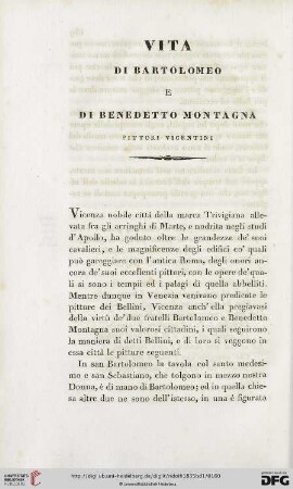 Vita di Bartolomeo e di Benedetto Montagna, pittori vicentini
