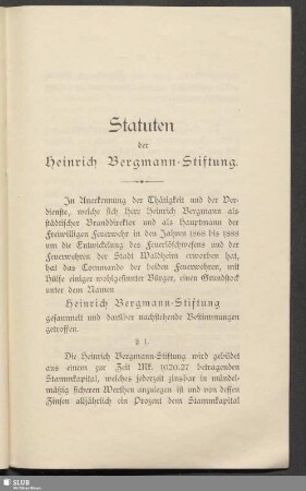 Statuten der Heinrich Bergmann-Stiftung