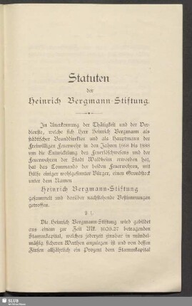 Statuten der Heinrich Bergmann-Stiftung