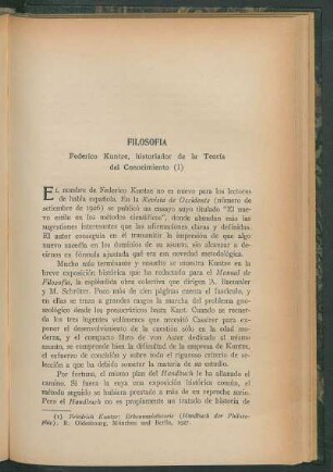 Filosofía : Federico Kuntze, historiador de la teoría del conocimiento