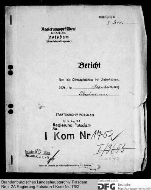 Bericht über die Ordnungsprüfung der Jahresrechnung 1936 der Kreisverwaltung Oberbarnim