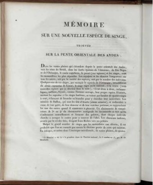 Mémoire sur une Nouvelle Espèce de Singe, trouvée sur la Pente Orientale des Andes.