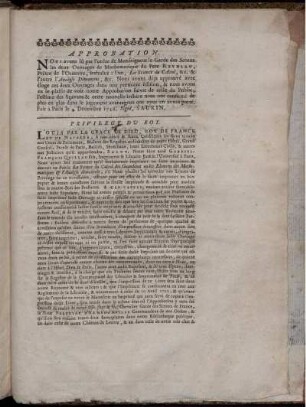 Approbation. Privilège du Roi.