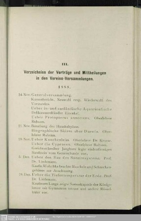 III. Vorträge und Mittheilungen in den Vereins-Versammlungen