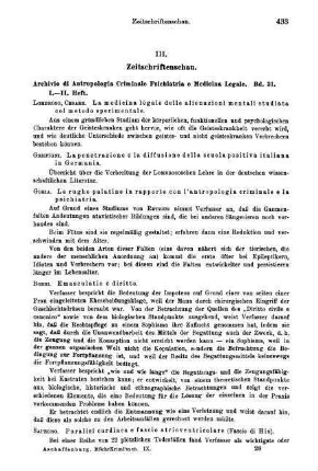 433-441, III. Zeitschriftenschau