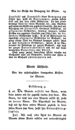 Vierter Abschnitt. Von den ursprünglichen bewegenden Kräften der Materie