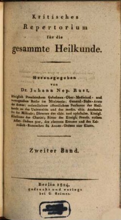 Kritisches Repertorium für die gesammte Heilkunde. 2. 1824