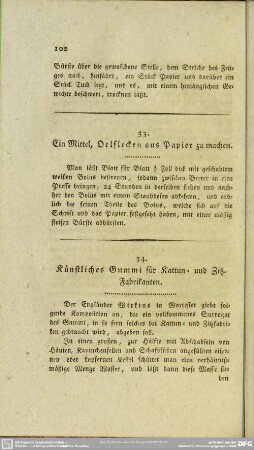 34. Künstliches Gummi für Kattun- und Zitz-Fabrikanten