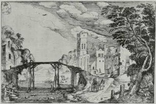 Landschaft mit Holzbrücke