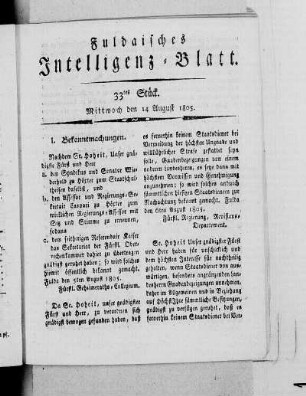 33tes Stück, Ausgabe vom 14. August 1805