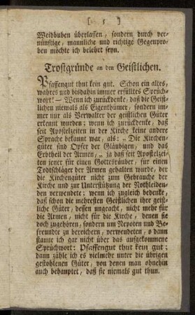 Trostgründe an den Geistlichen