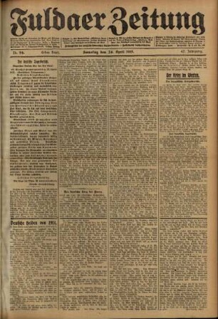Erste Ausgabe vom Samstag, den 24. April 1915.