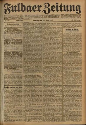 Erste Ausgabe vom Samstag, den 24. April 1915.