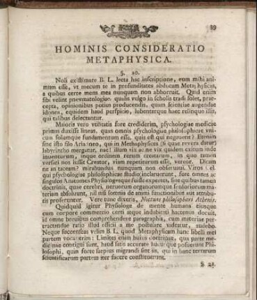 Hominis Consideratio Methaphysica. - Hominis Consideratio Pathologica.