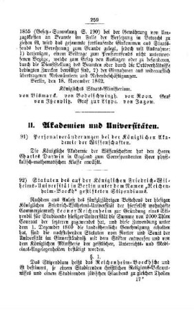 Personalveränderungen bei der Königlichen Akademie der Wissenschaften : [II. Akademien und Universitäten]