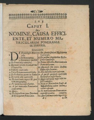 Caput I. De Nomine, Causa Efficiente, Et Numero Matricularum Pomeraniae Ulterioris.