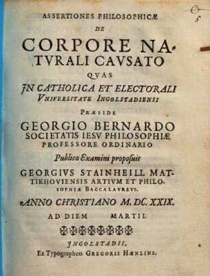 Assertiones philos. de corpore naturali causato