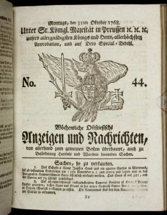 No. 44. Montags, den 31ten Oktober 1768.