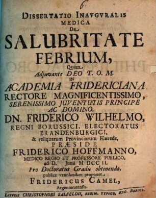 Diss. inaug. ... de salubritate febrium