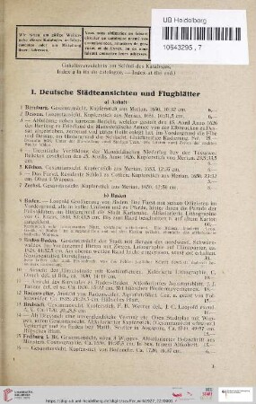 I. Deutsche Städteansichten und Flugblätter (Nr. 1 - 855)