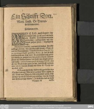 Ein Schrifft Doct. Mart. Luth. De Transsubstantiatione. Collation rede.