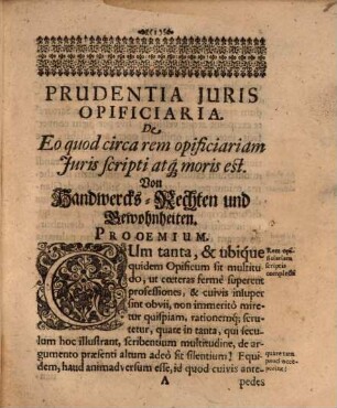 Syntagmatis Prudentiae Juris Opificiarii Pars Communis De Origine Speciebus Et Interpretatione Juris Opificiarii : = Von Handwergs Rechten und Gewohnheiten