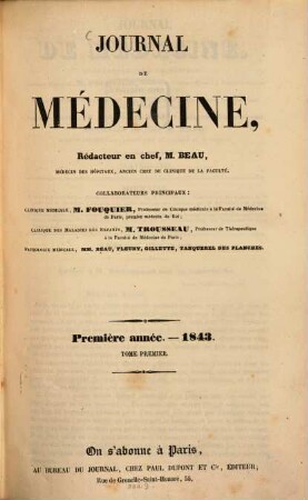 Journal de médecine, 1. 1843