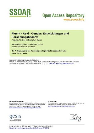 Flucht - Asyl - Gender: Entwicklungen und Forschungsbedarfe