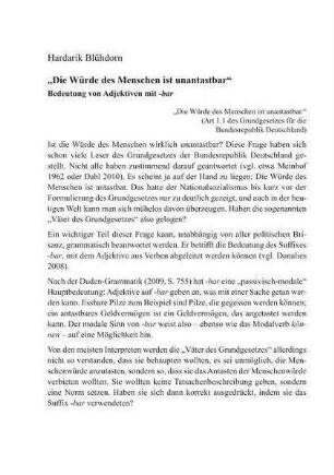 "Die Würde des Menschen ist unantastbar" - Bedeutung von Adjektiven mit -bar