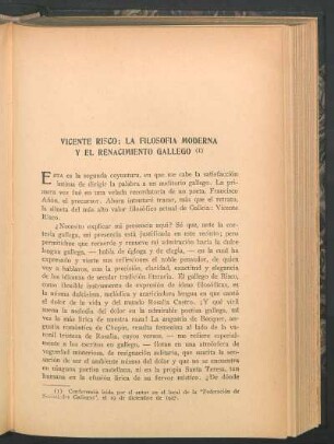 Vicente Risco: La filosofía moderna y el renacimiento gallego