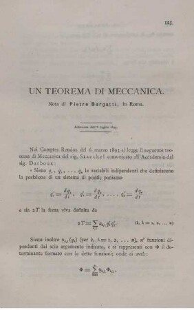 Un teorema di meccanica.