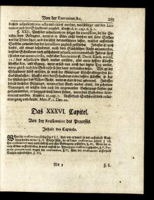 Das XXXVI. Capitel. Von der Reassumtion des Processes. - Das XLI. Capitel. Von denen Unkosten.