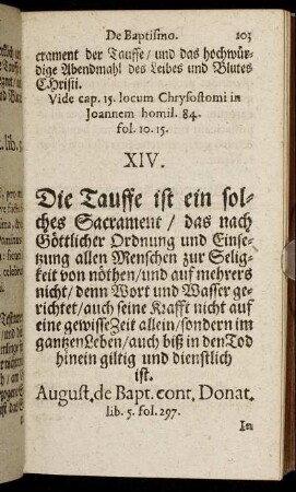 XIV. De Baptismo, von der Tauffe.
