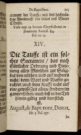 XIV. De Baptismo, von der Tauffe.