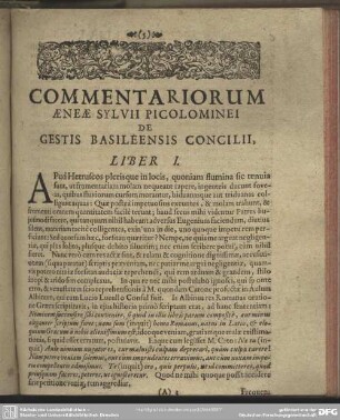 Commentariorum Aeneae Sylvii Picolominei De Gestis Basileensis Concilii, Liber I.