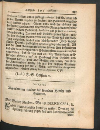 No. XXVIII. Verordnung wieder die fremden Bettler und Zigeuner