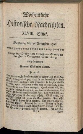 XLVIII. Stück. Bayreuth, den 26. November 1766.