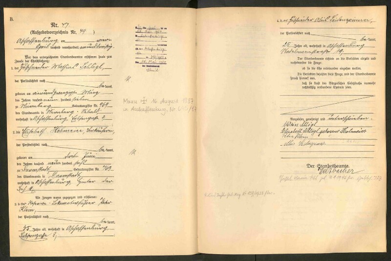 Standesamtsbuch der Stadt Aschaffenburg: Eheschließungen 252/1930 - 130/1931