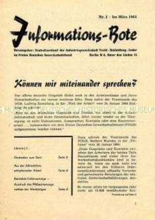 Mitteilungsblatt der IG Textil-Bekleidung-Leder der DDR u.a. über die Beziehungen zumDGB