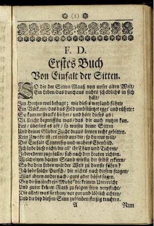 Erstes Buch. Von Einfalt der Sitten.