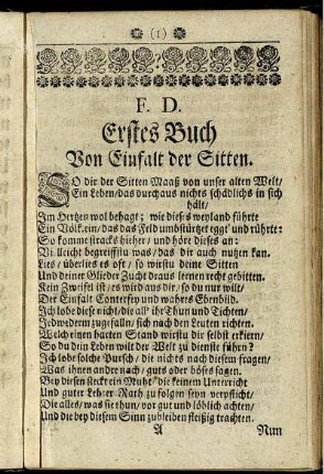 Erstes Buch. Von Einfalt der Sitten.