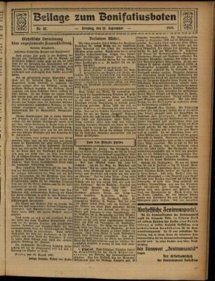 Zweite Ausgabe vom Sonntag, den 13. September 1925.