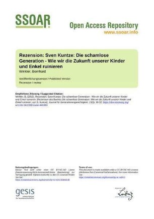Rezension: Sven Kuntze: Die schamlose Generation - Wie wir die Zukunft unserer Kinder und Enkel ruinieren