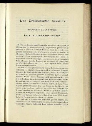Les Dreissensidae fossiles Du Sud-Quest de la La France