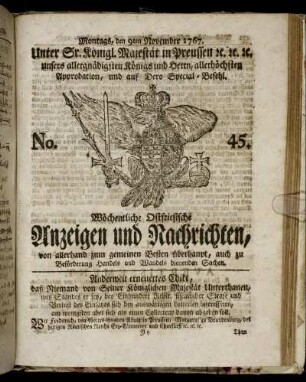 No. 45. Montags, den 9ten November 1767.